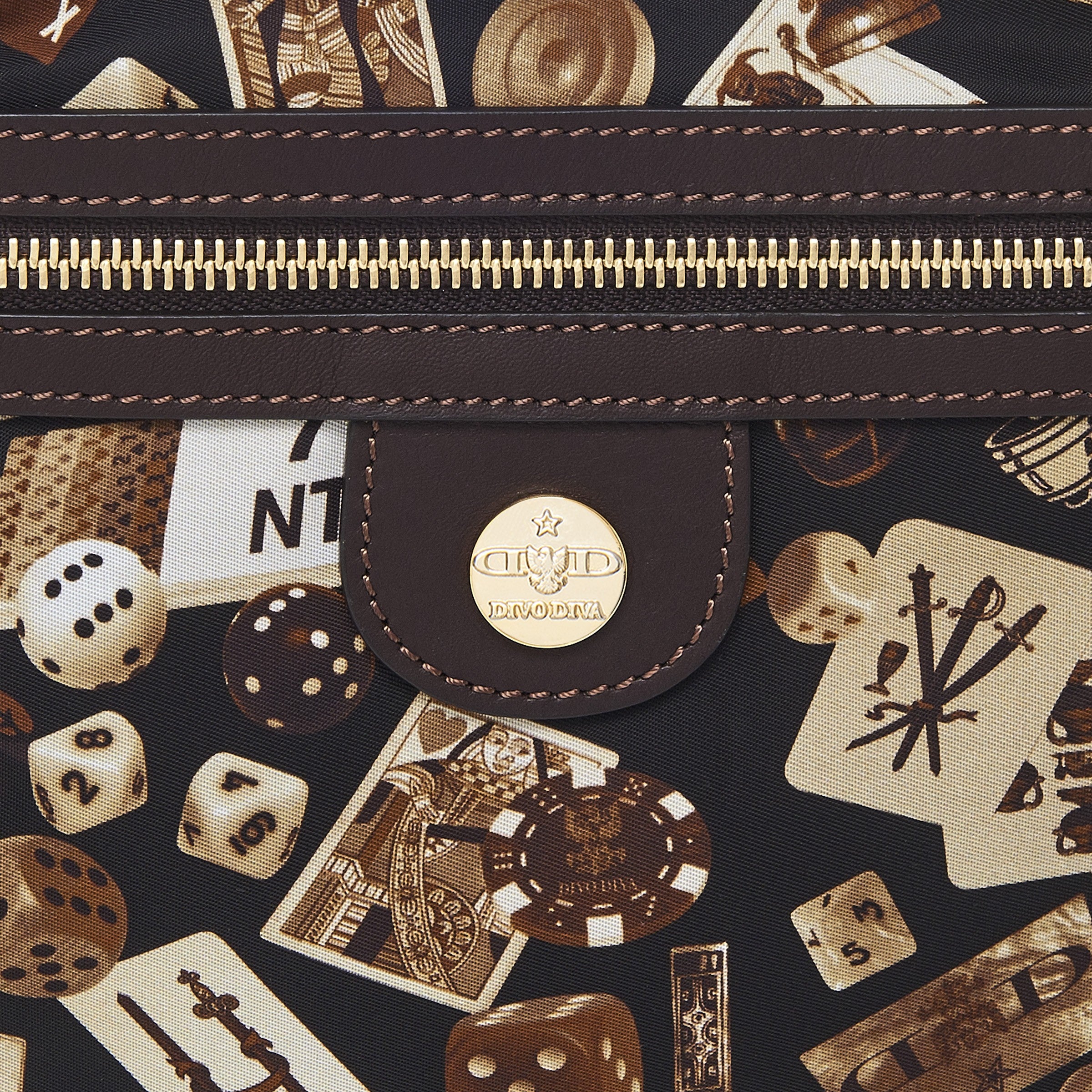 Madrid Tracolla piatta in Nylon con Disegno Gambling Classic Marrone/Cacao
