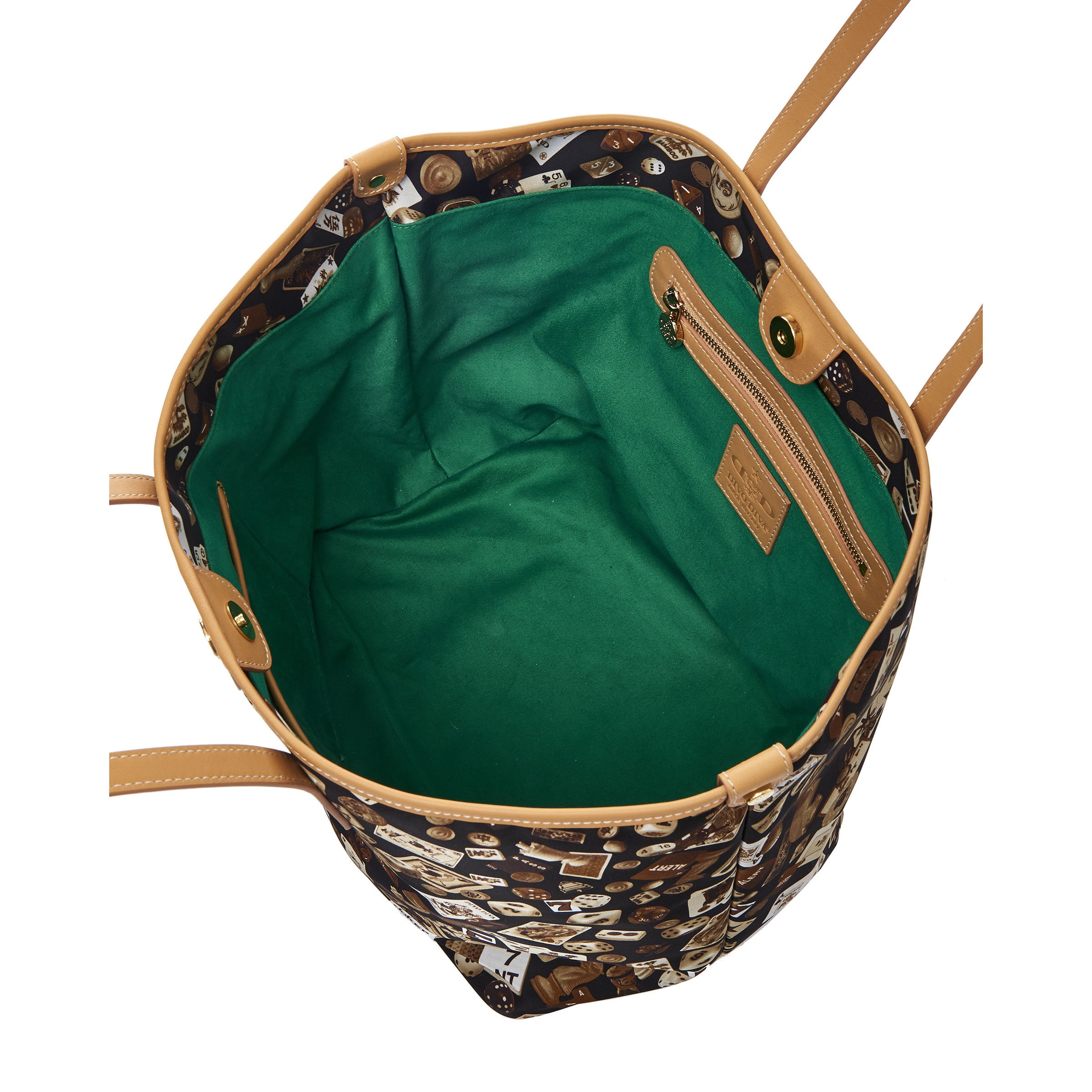 Sanremo Borsa shopping media in Nylon con Disegno Gambling Classic Marrone/Biscotto