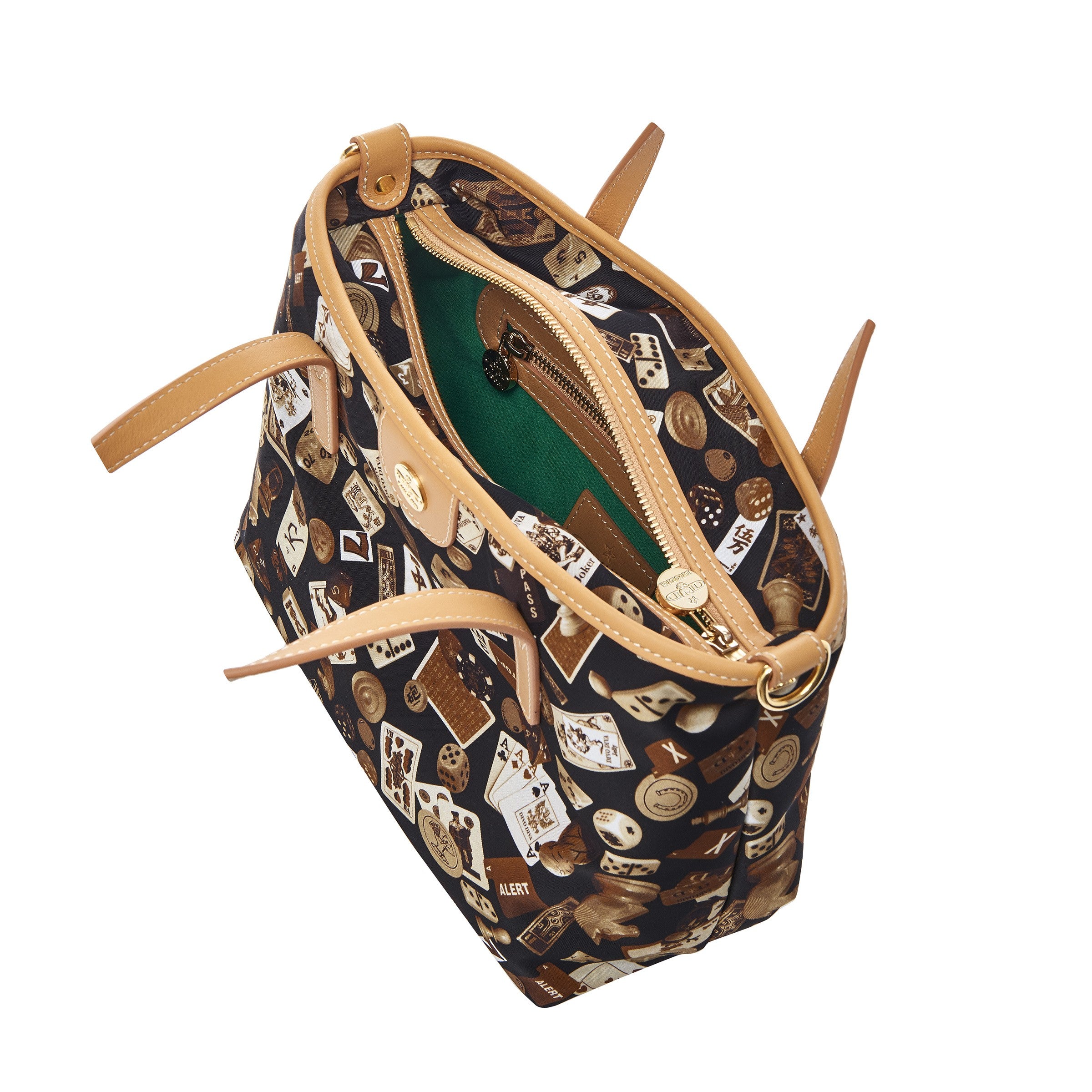Niagara Borsa shopping piccola con tracolla in Nylon con Disegno Gambling Classic Marrone/Biscotto