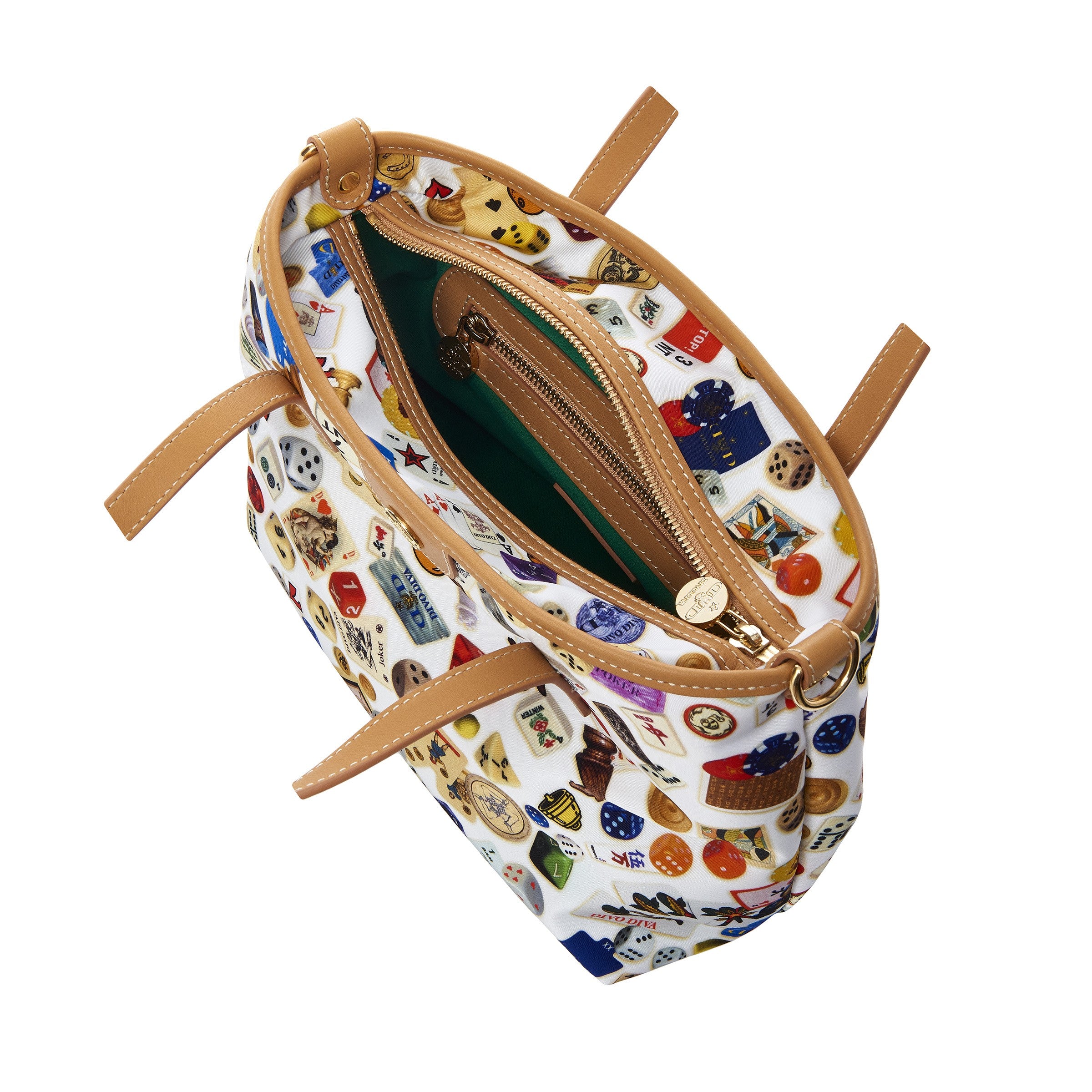 Niagara Borsa shopping piccola con tracolla in Nylon con Disegno Gambling Multicolor Bianco/Biscotto