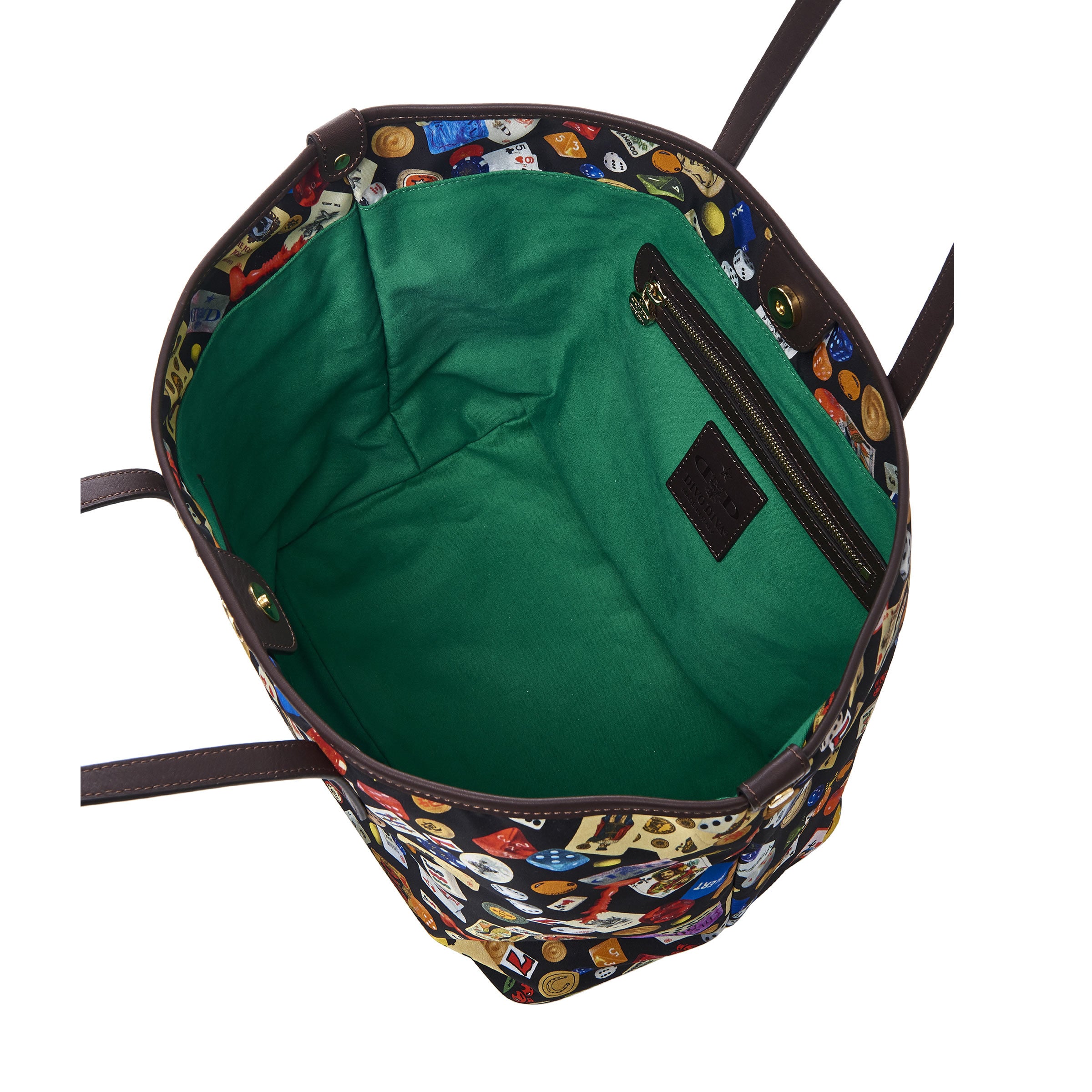Sanremo Borsa shopping medium in Nylon with Multicolor Gambling Design Black/Cocoa