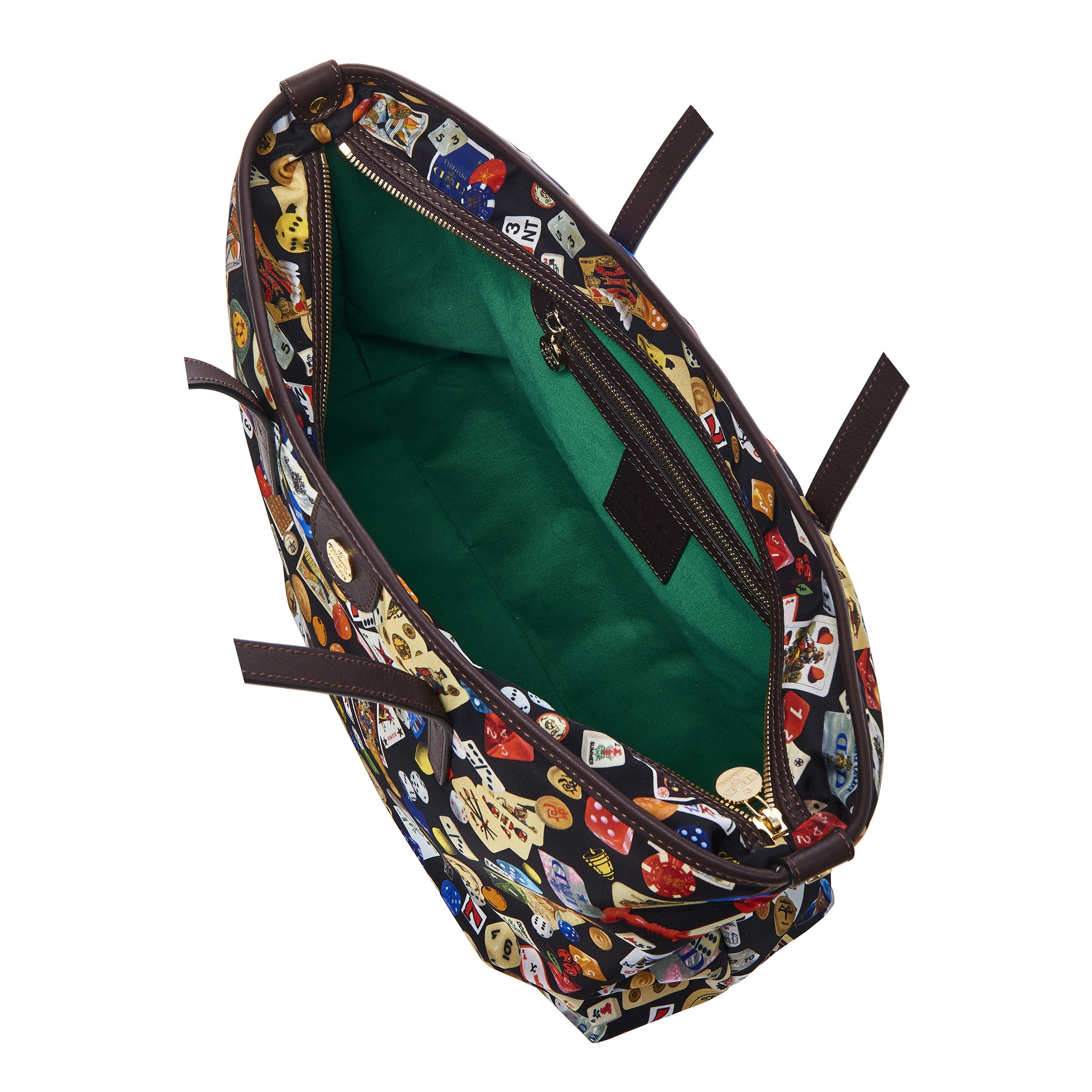 Marbella Borsa shopping medium with zip in Nylon with Gambling Multicolor Black/Cocoa design