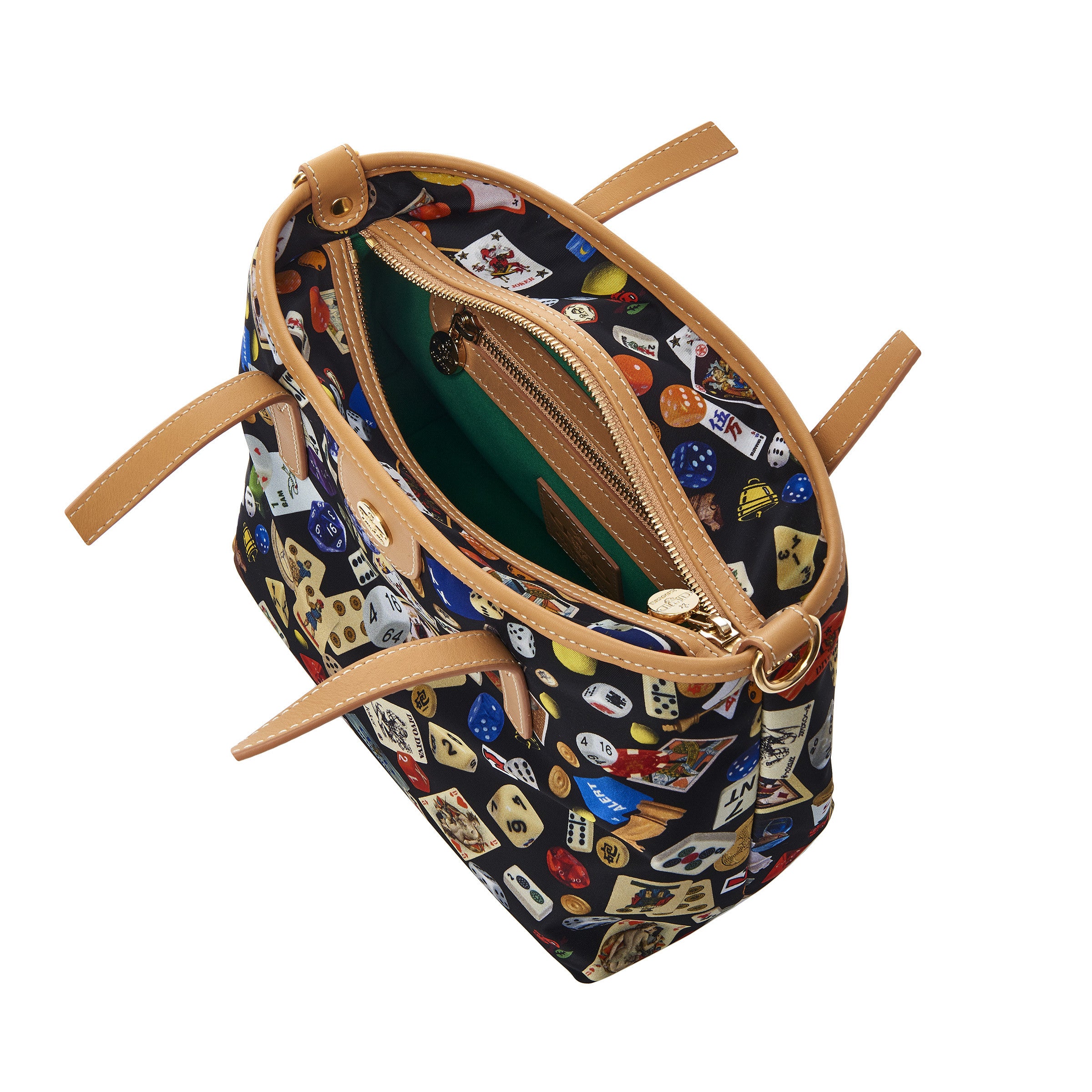 Niagara Borsa shopping piccola con tracolla in Nylon con Disegno Gambling Multicolor Nero/Biscotto