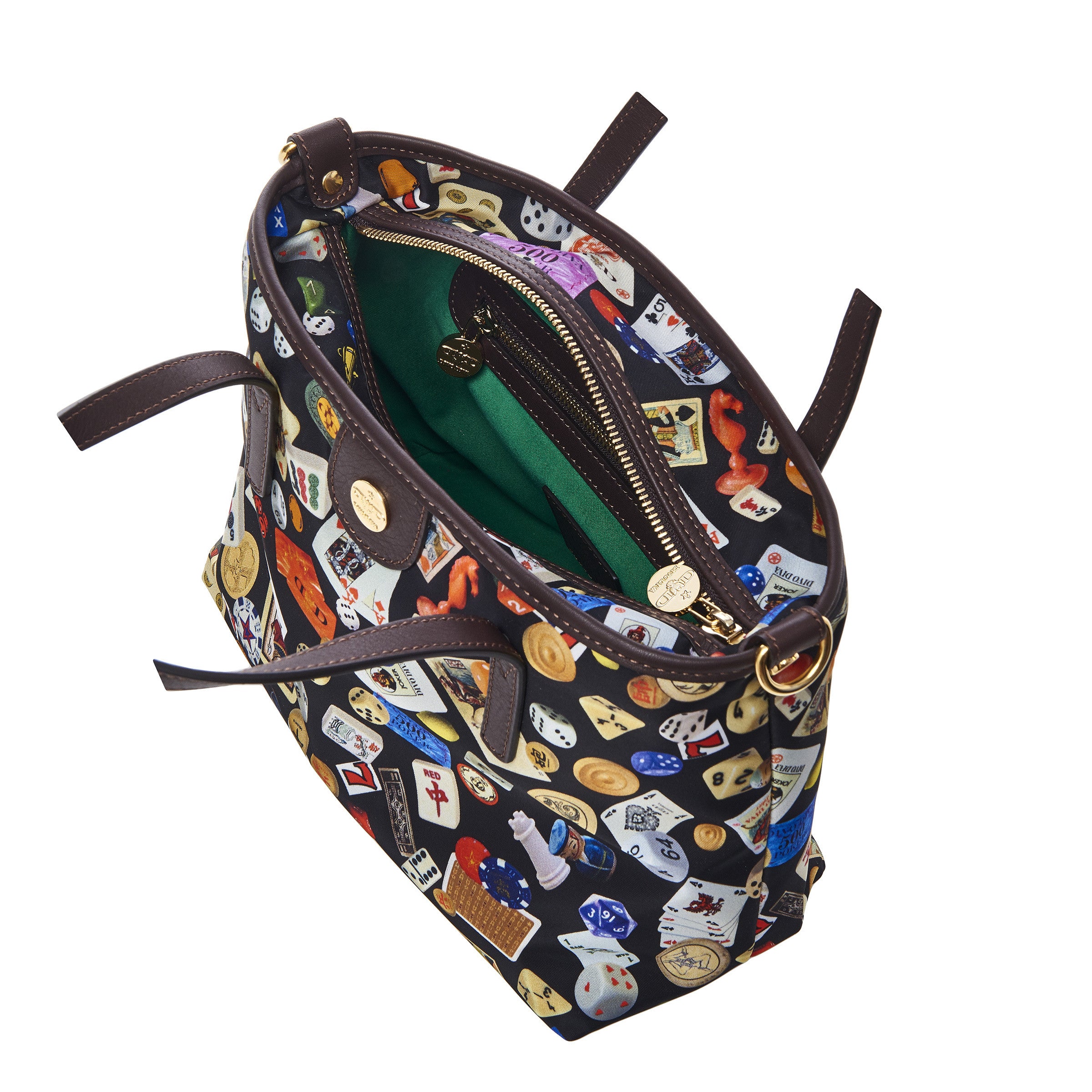 Niagara Borsa shopping piccola con tracolla in Nylon con Disegno Gambling Multicolor Nero/Cacao