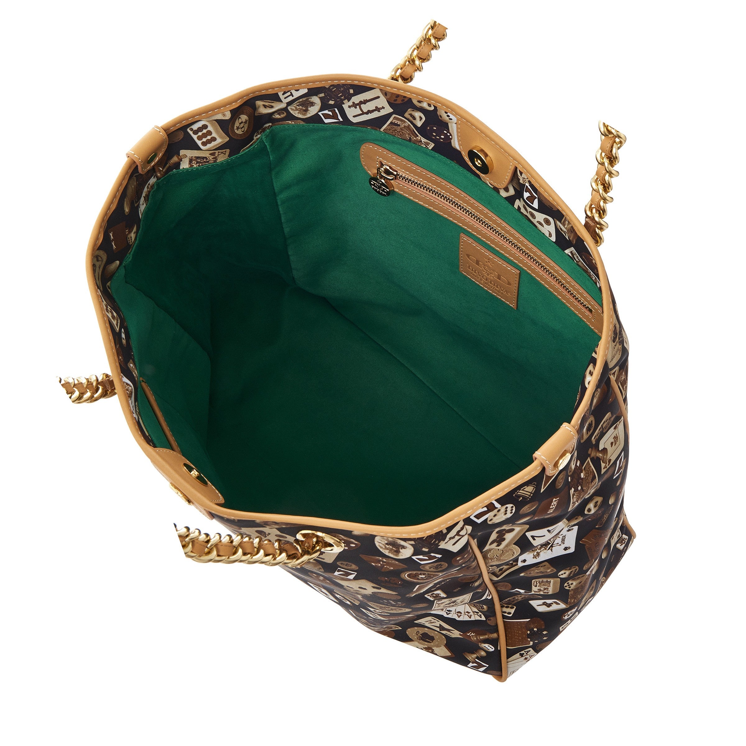 Miami Borsa shopping media con catene in Nylon con Disegno Gambling Classic Marrone/Biscotto