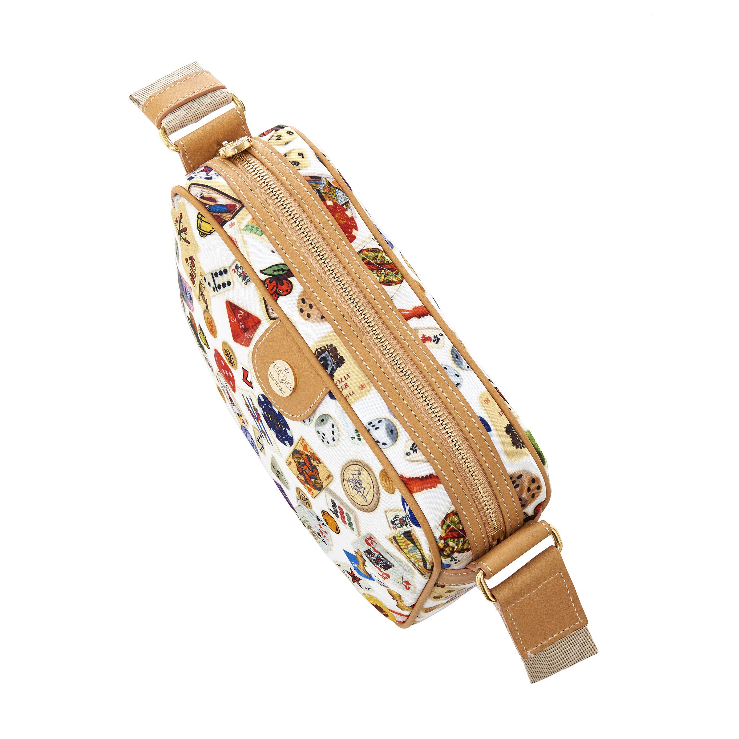 Seoul Tracolla in Nylon con Disegno Gambling Multicolor Bianco/Biscotto