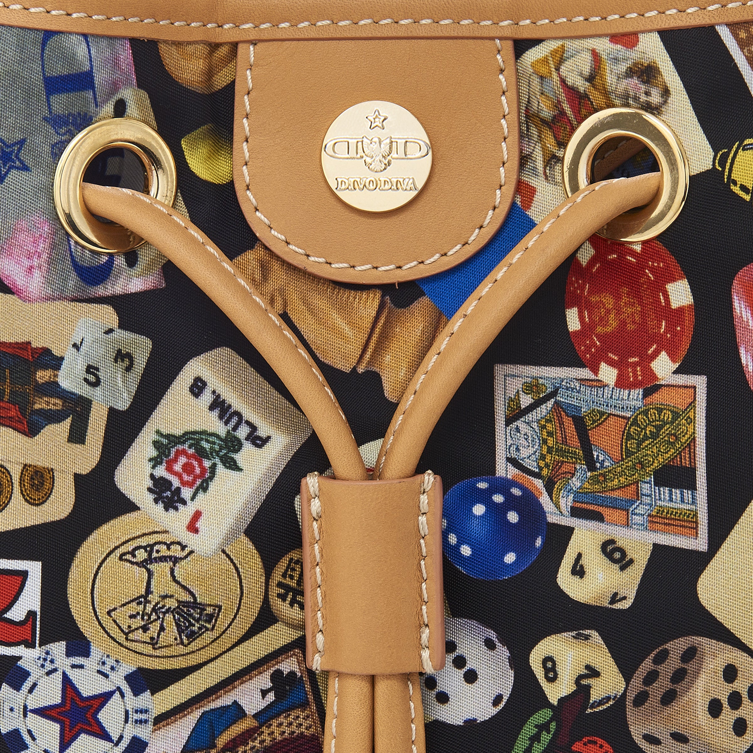 Casablanca Bucket with Nylon Chains with Multicolor Gambling Design Black/Biscuit