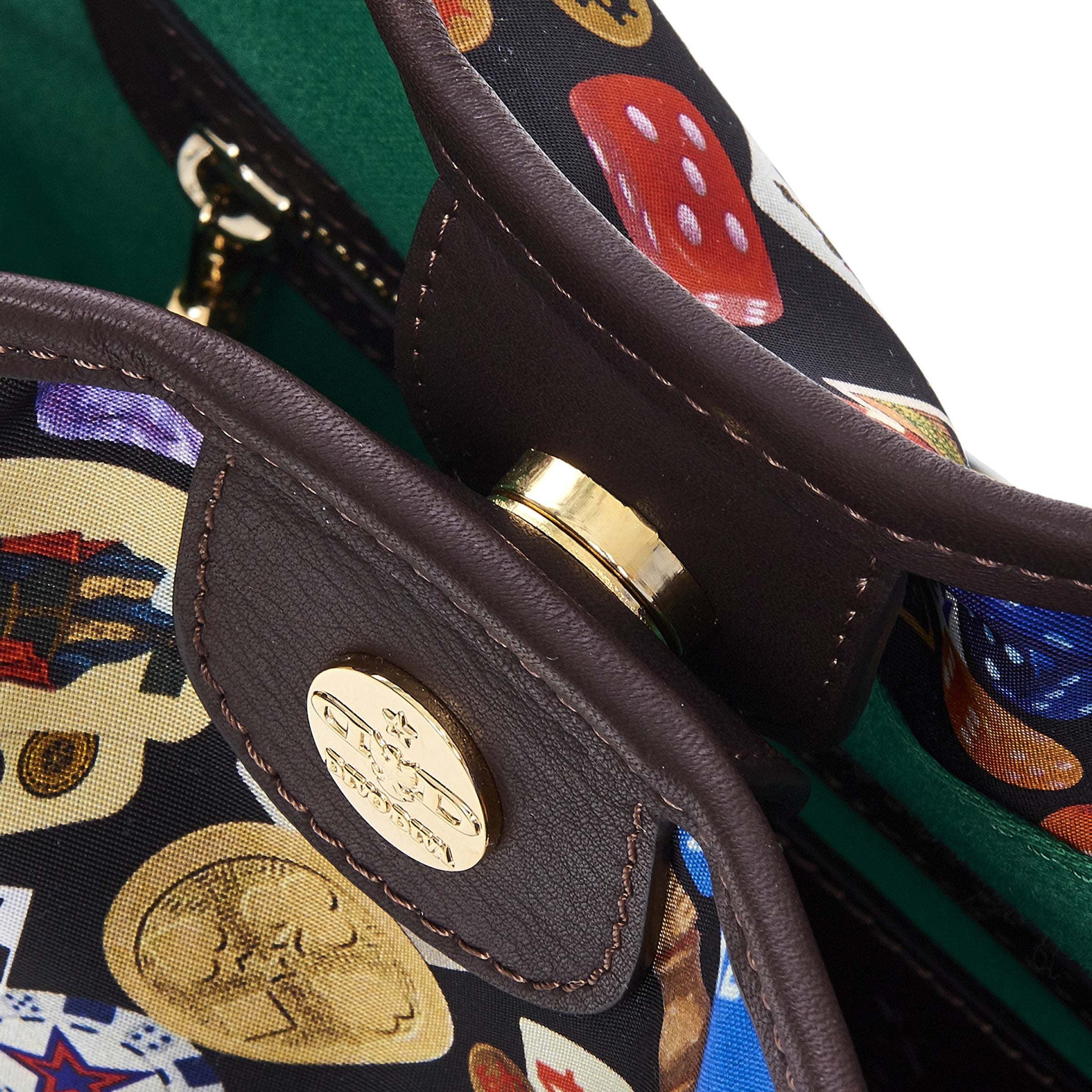 Sanremo Borsa shopping medium in Nylon with Multicolor Gambling Design Black/Cocoa