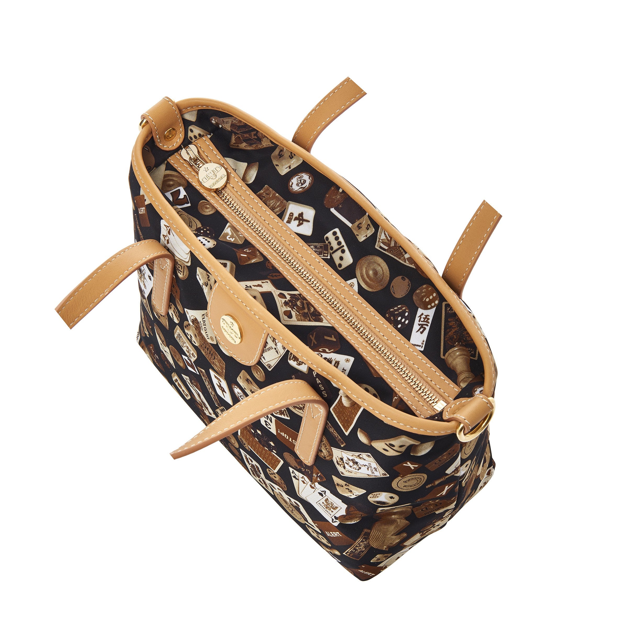 Niagara Borsa shopping piccola con tracolla in Nylon con Disegno Gambling Classic Marrone/Biscotto