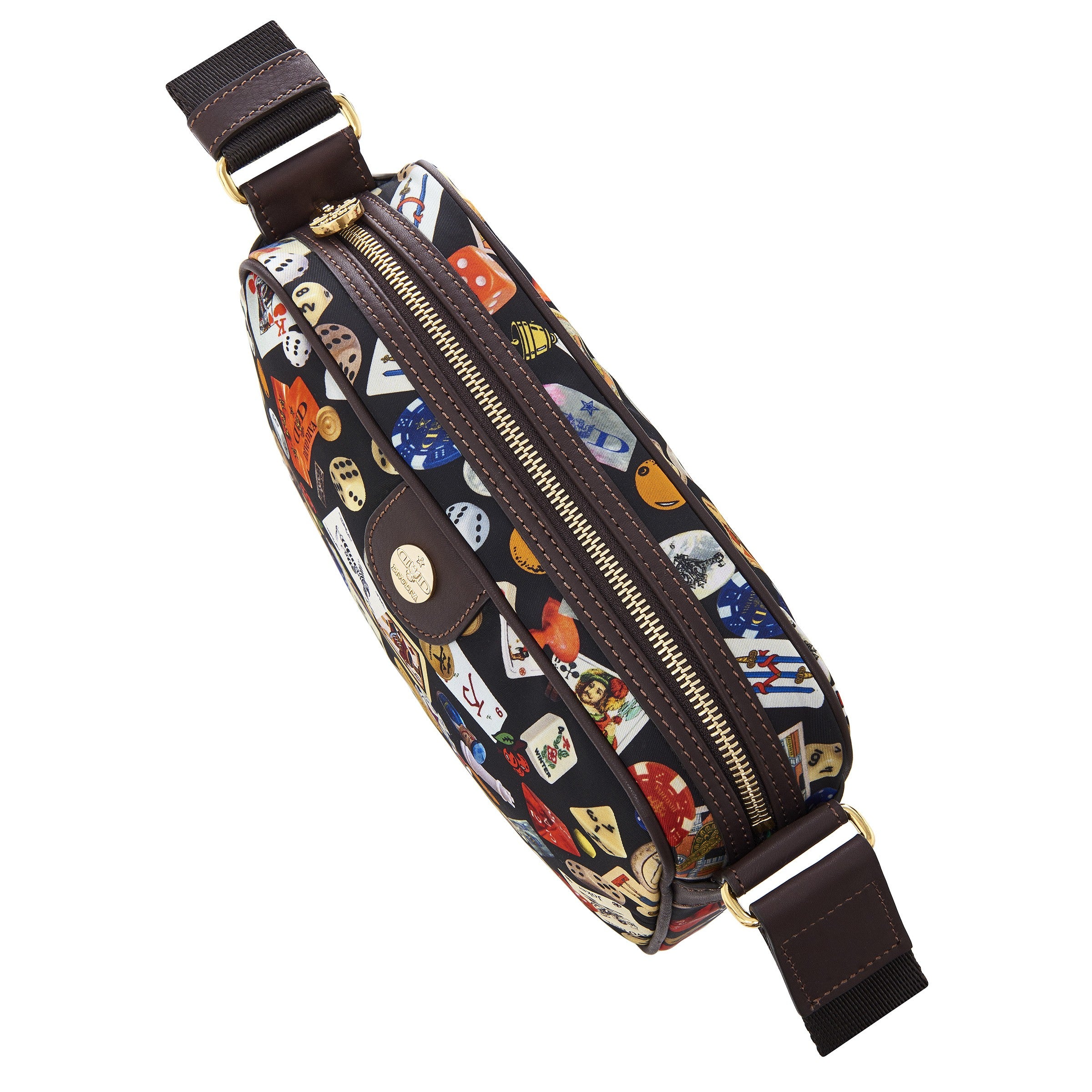 Seoul Tracolla in Nylon con Disegno Gambling Multicolor Nero/Cacao