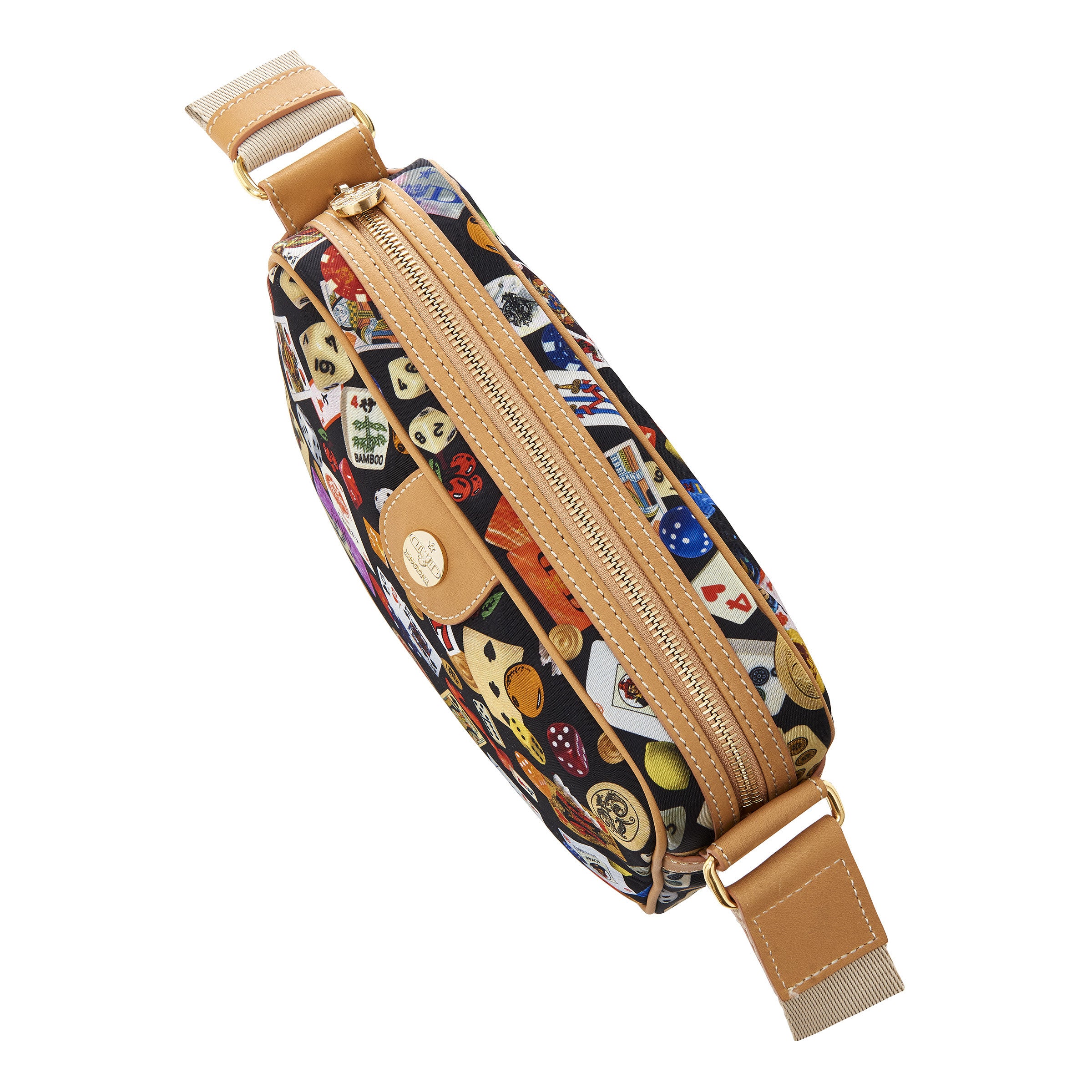 Seoul Tracolla in Nylon con Disegno Gambling Multicolor Nero/Biscotto