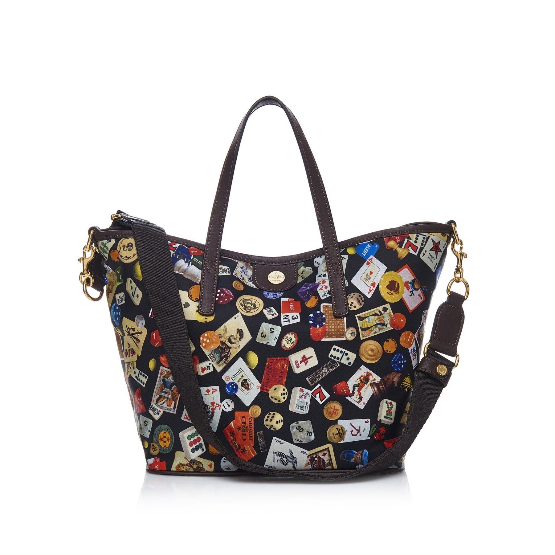Venice shopping piccola con tracolla in Nylon con Disegno Gambling Multicolor Nero/Cacao