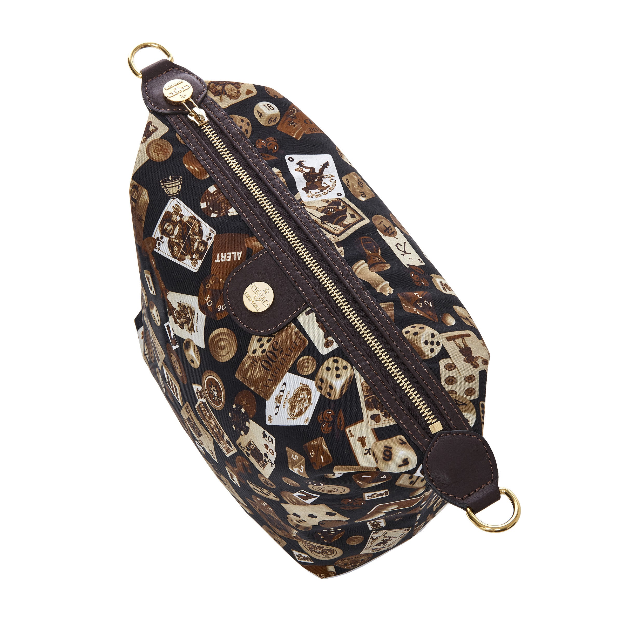 Dublin Nylon Shoulder Bag with Classic Gambling Design Brown/Cocoa