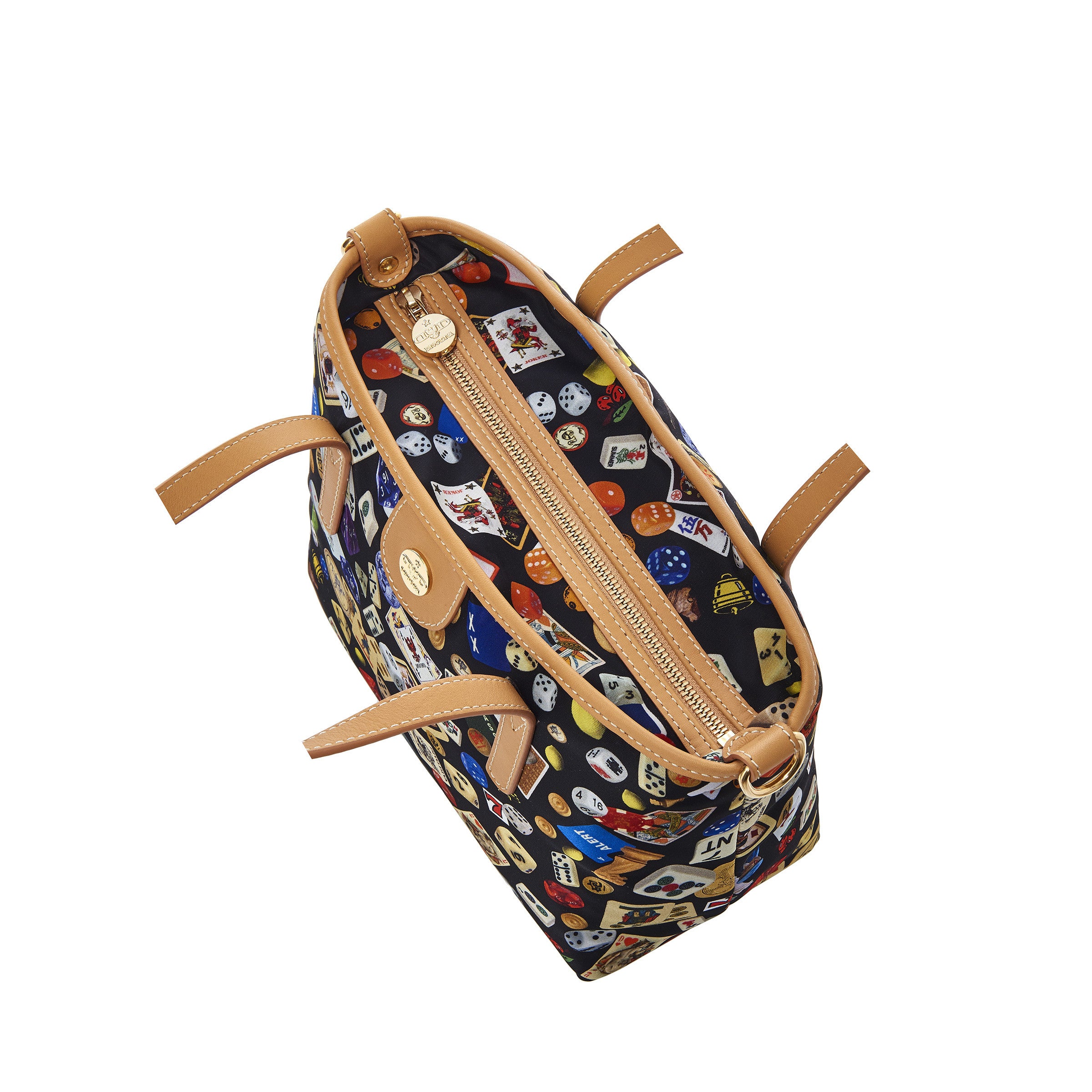 Niagara Borsa shopping piccola con tracolla in Nylon con Disegno Gambling Multicolor Nero/Biscotto