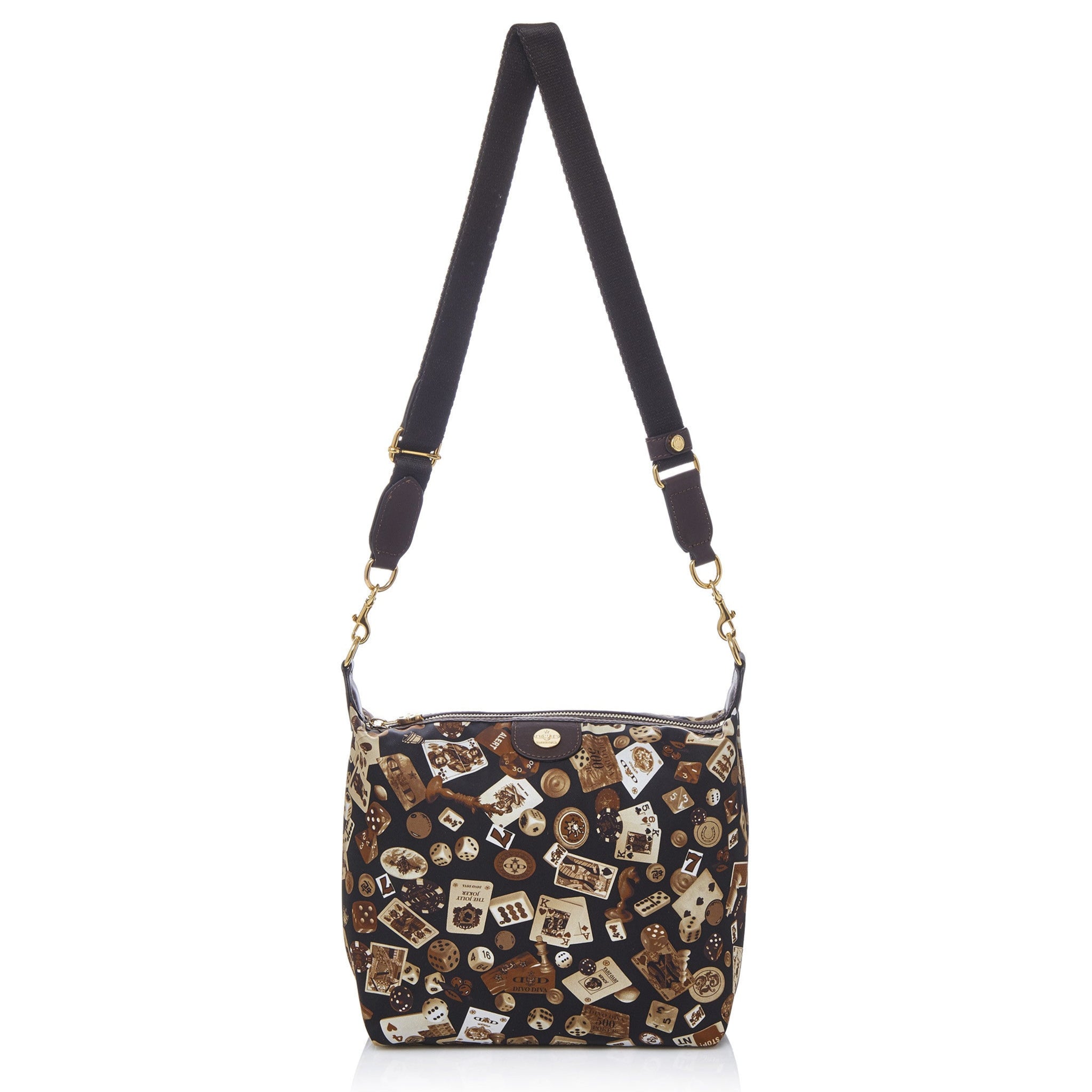 Dublin Nylon Shoulder Bag with Classic Gambling Design Brown/Cocoa