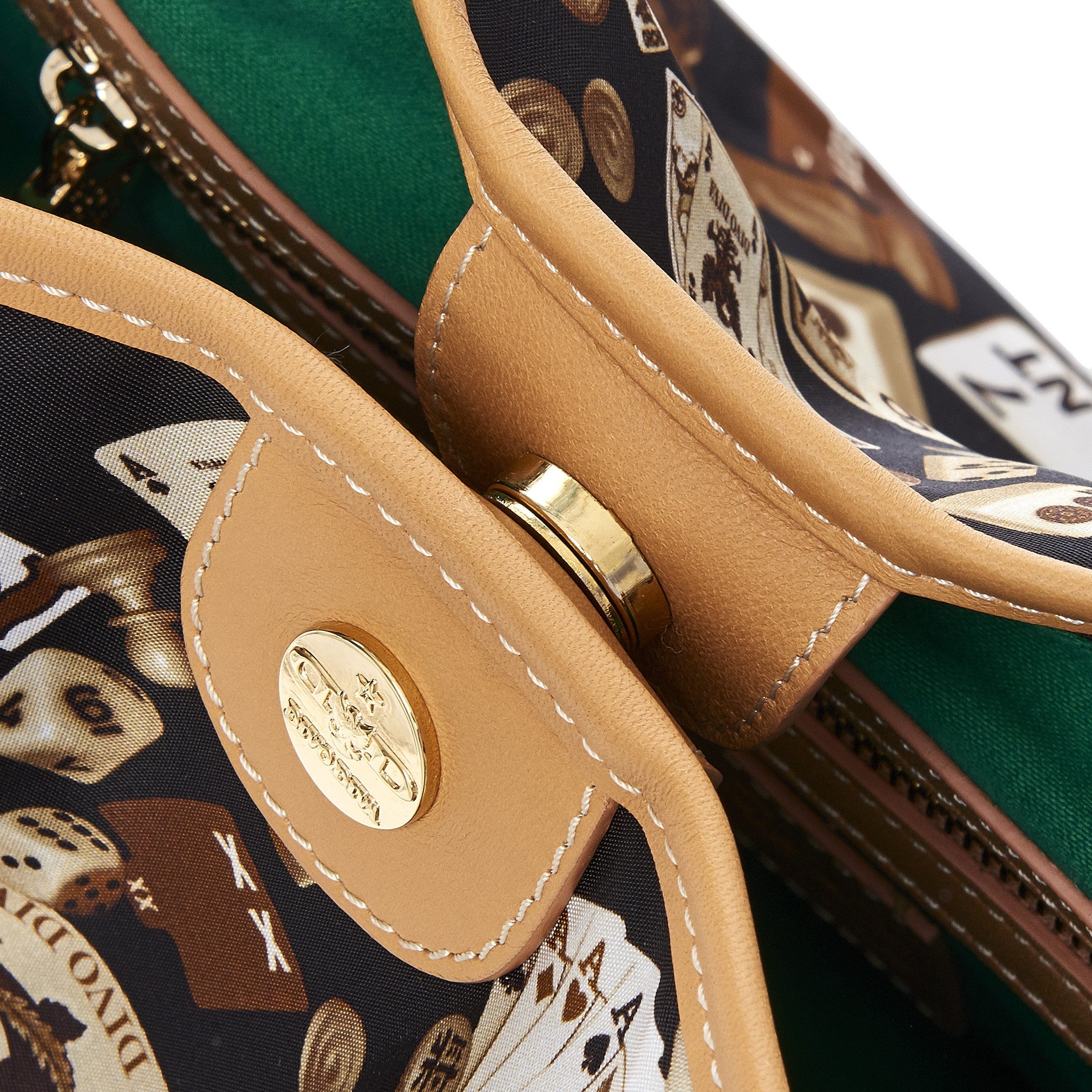 Macao Borsa shopping grande con catene in Nylon con Disegno Gambling Classic Marrone/Biscotto