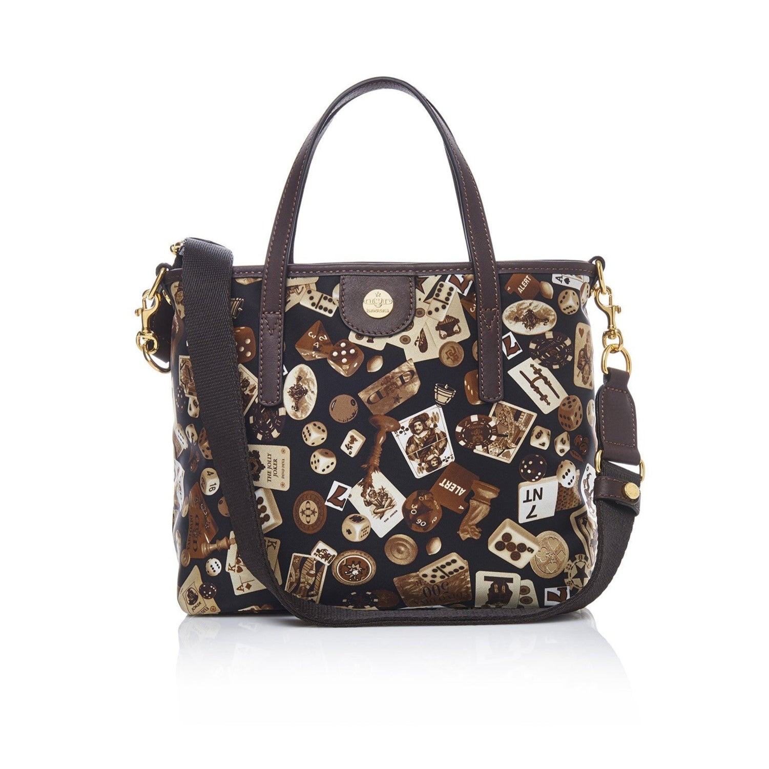 Niagara Borsa shopping piccola con tracolla in Nylon con Disegno Gambling Classic Marrone/Cacao