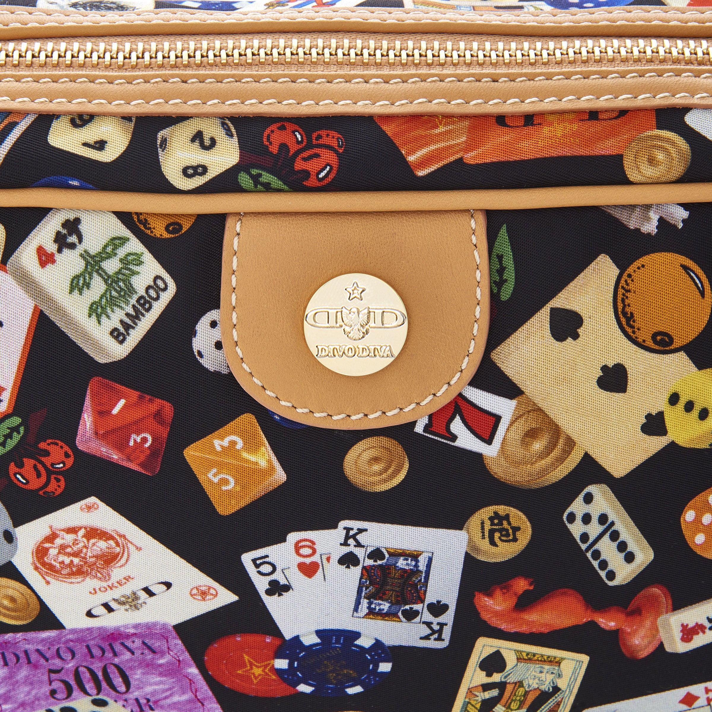 Seoul Tracolla in Nylon con Disegno Gambling Multicolor Nero/Biscotto