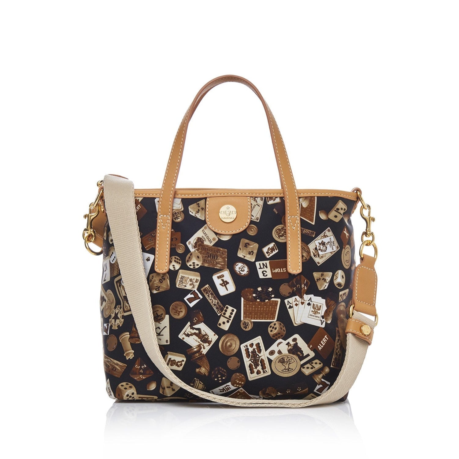 Niagara Borsa shopping piccola con tracolla in Nylon con Disegno Gambling Classic Marrone/Biscotto