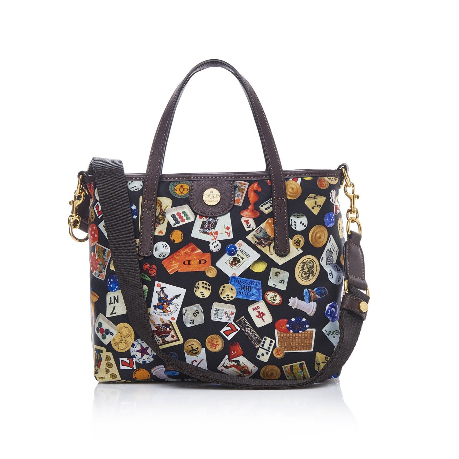Niagara Borsa shopping piccola con tracolla in Nylon con Disegno Gambling Multicolor Nero/Cacao